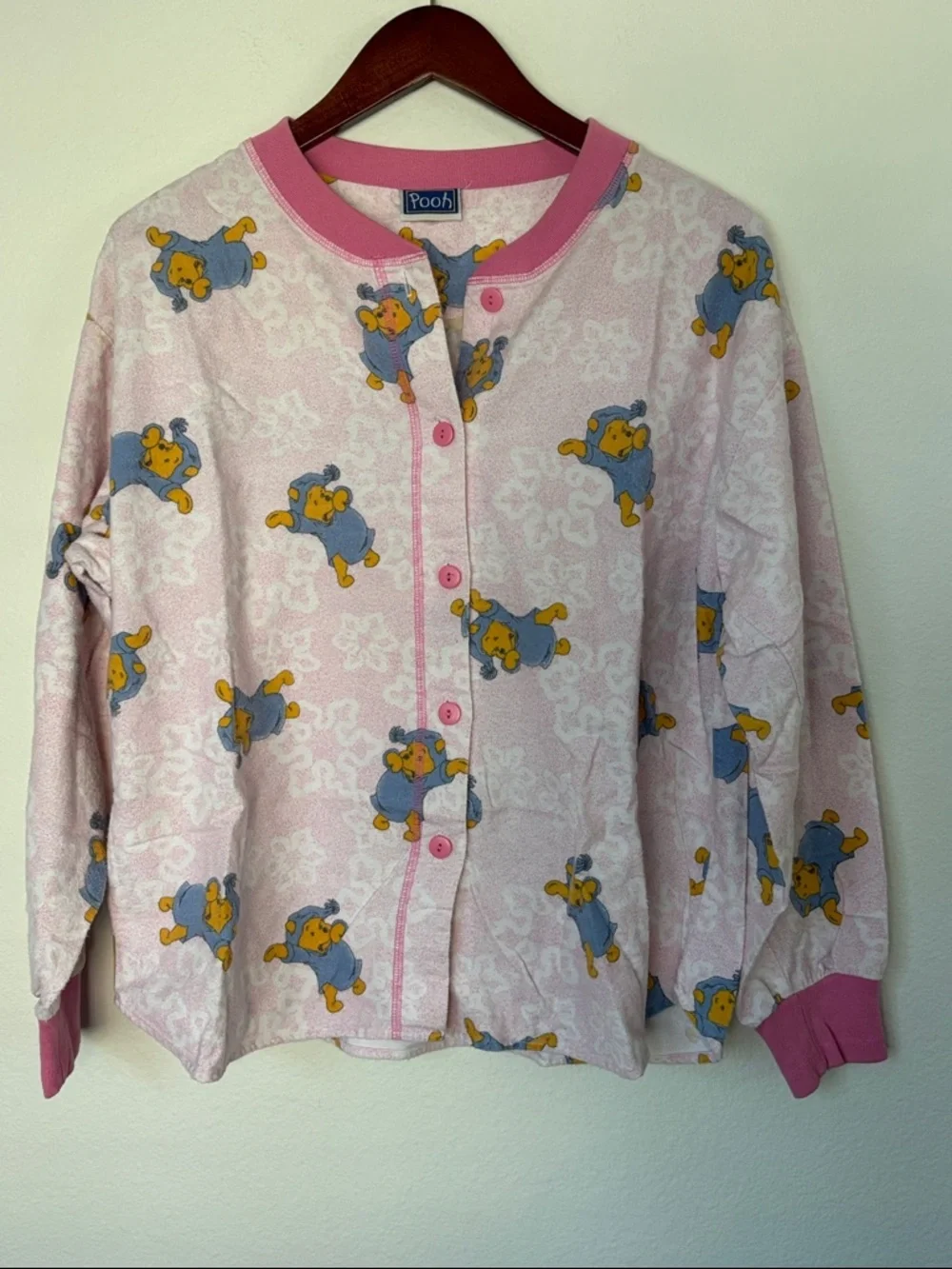 VTG Pooh Disney Pink Pajama Set - Soft Button-Up Top & Pants 100% Cotton - Picture 4 of 12